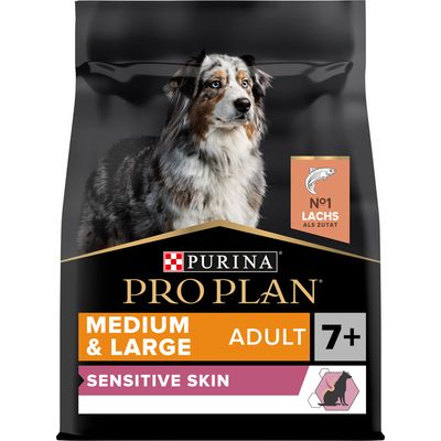Pro Plan Dog OptiDerma Medium & Large Adult 7+ Sensitive Skin | 14 Kg - Ração seca para cão adulto de porte médio e grande 7+ com pele sensível - Salmão