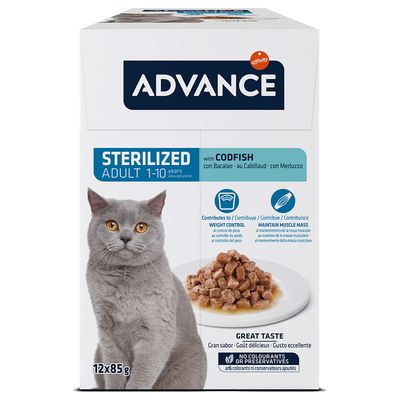 Advance Feline Sterilized com bacalhau comida húmida para gatos | Caixa 12 Saquetas 85 g - DOGGIE STORE