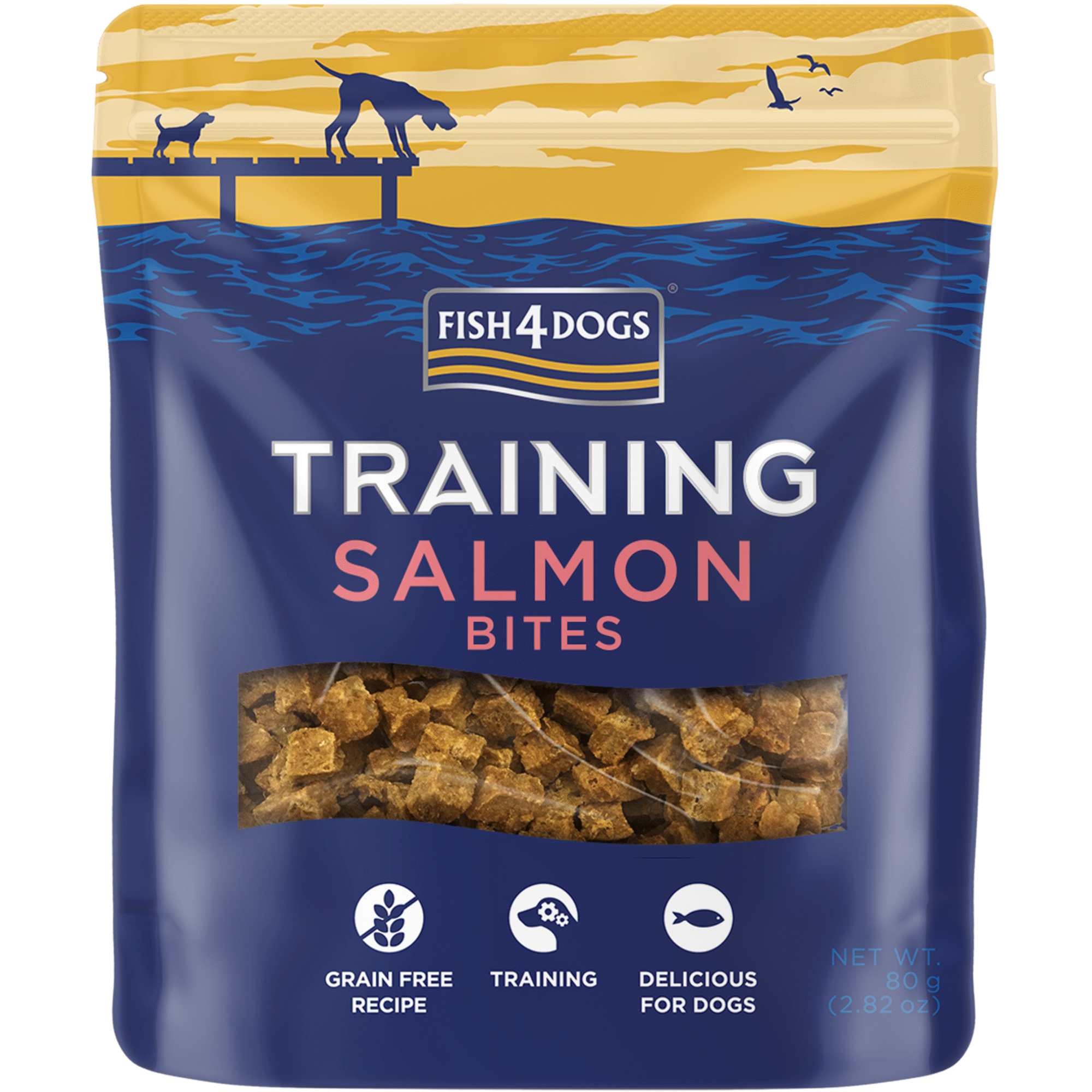 Snacks de entrenamiento Fish4dogs para adultos, bocaditos de salmón, 80 g