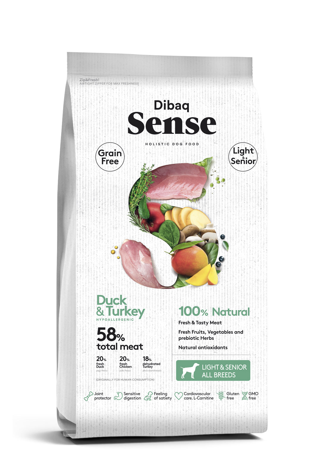 Dibaq Sense Grain Free Pato&Peru (Light & Senior) - DOGGIE STORE