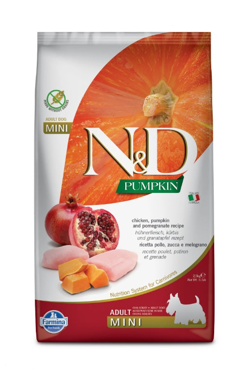 Farmina N&D Pumpkin Adult Dog Mini - Ração seca para cão adulto pequeno - Frango, abóbora e romã