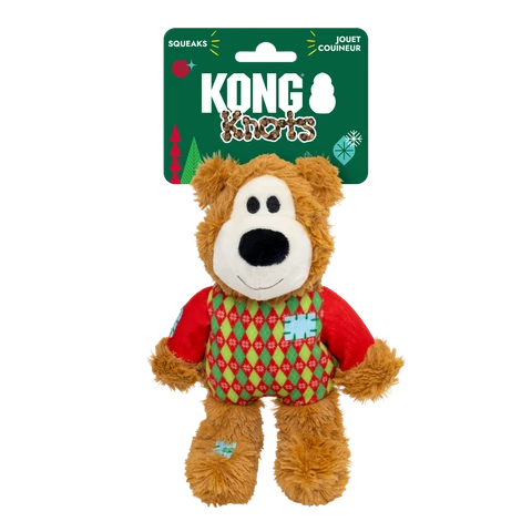 KONG Holiday Wild Knots Sweater Bear – Brinquedo de Natal para Cão