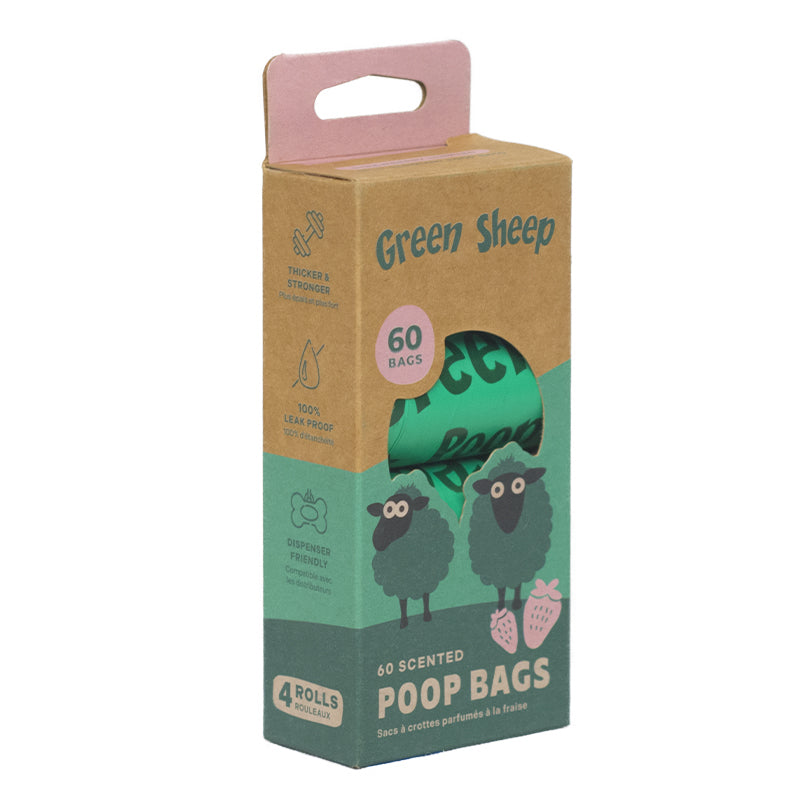 Green Sheep - Sacos para Dejetos Perfumados a Morango – 60 unidades