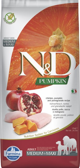 N&D Pumpkin Adult Dog Medium&Maxi Chicken&Pomegranate - DOGGIE STORE