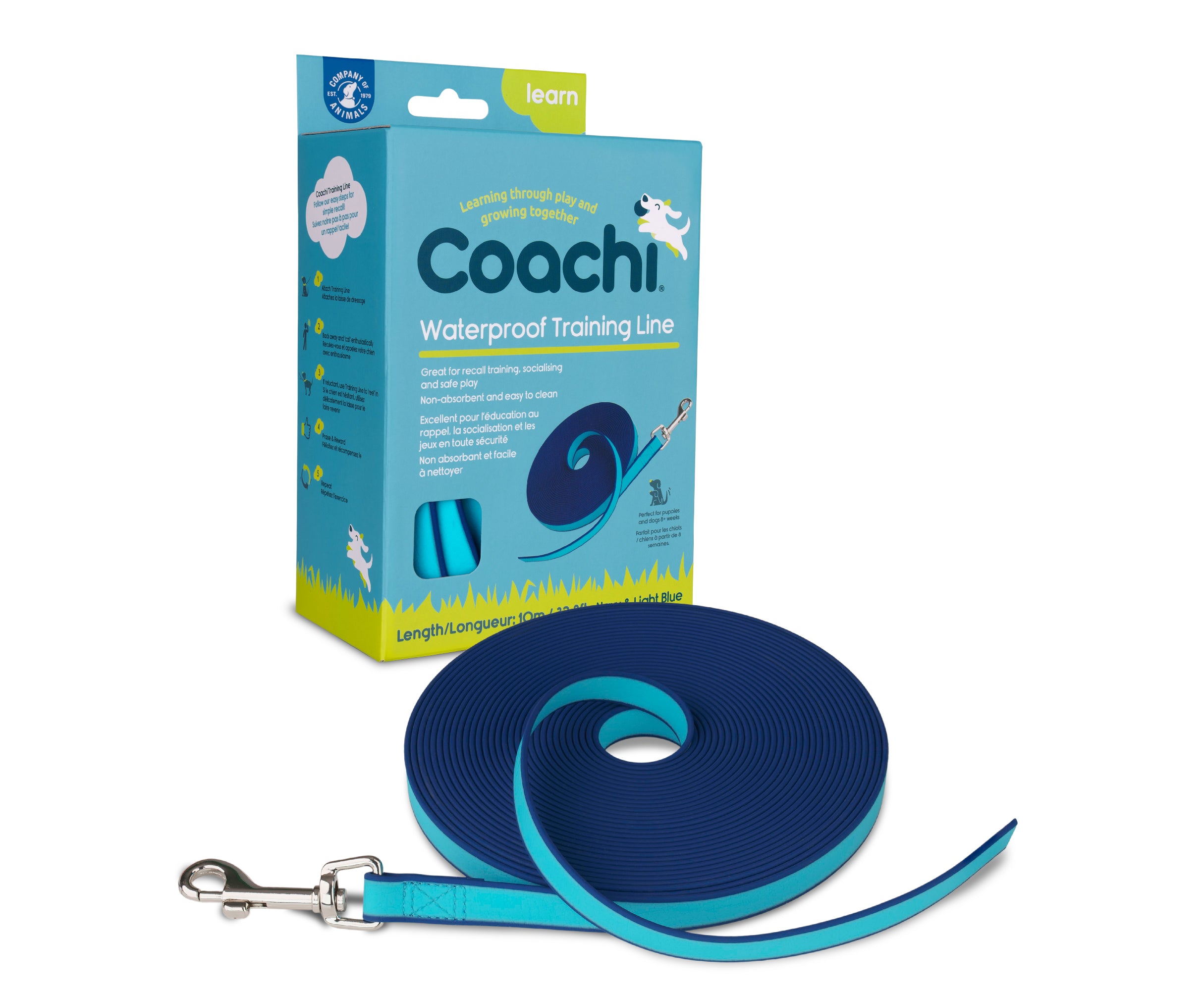 Coachi Trela Longa Impermeável para Treino, Azul Marinho/Turquesa 10m