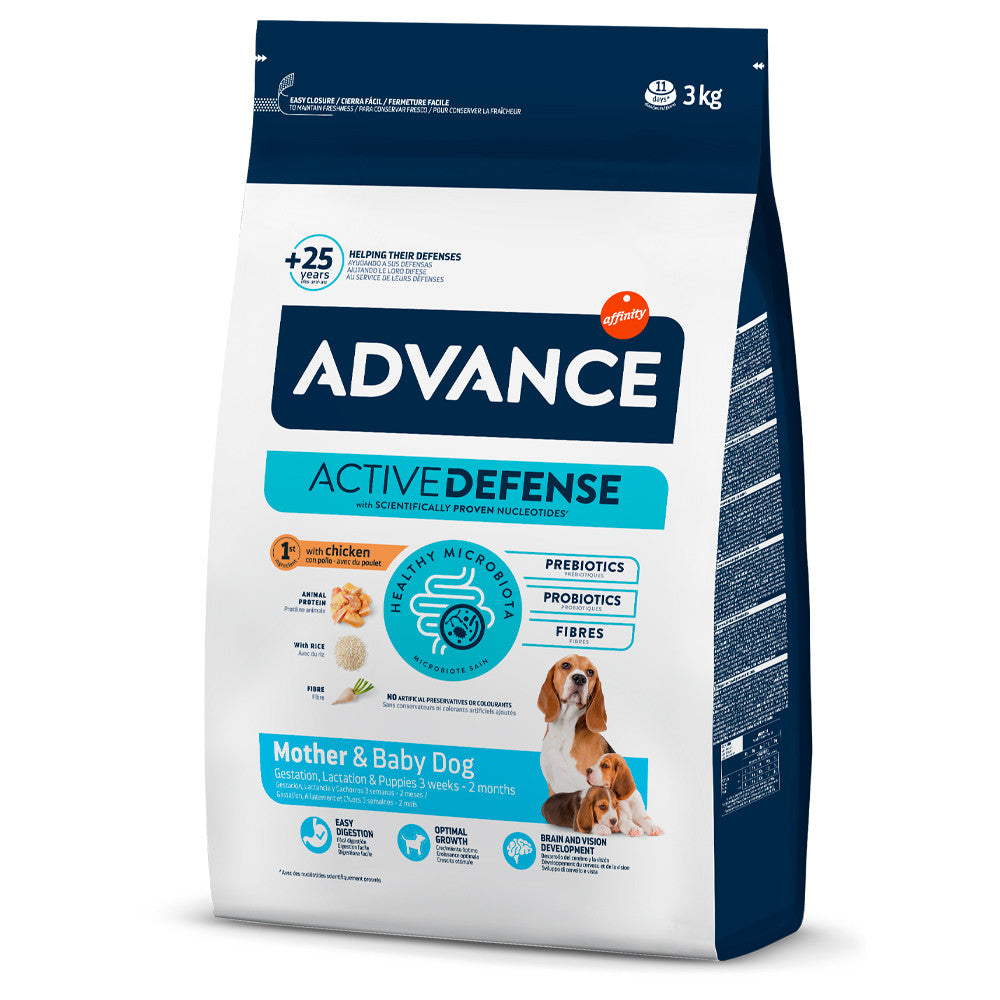 Advance Mother Dog & Inicial - Ração seca para cadela gestante/lactante e cachorro | Frango e arroz 3 kg - DOGGIE STORE