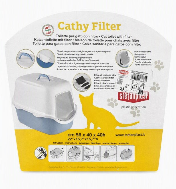 Caixa de Areia Fechada para Gato Cathy com Filtro | Cinzento-Claro 56 × 40 × 40 cm