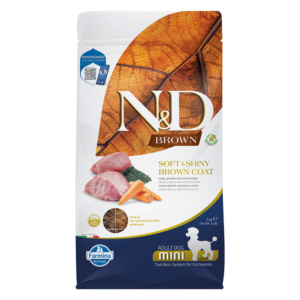 Farmina N&D Brown Adult Mini - Ração seca para cão Adulto de porte pequeno - Borrego, espirulina e cenoura