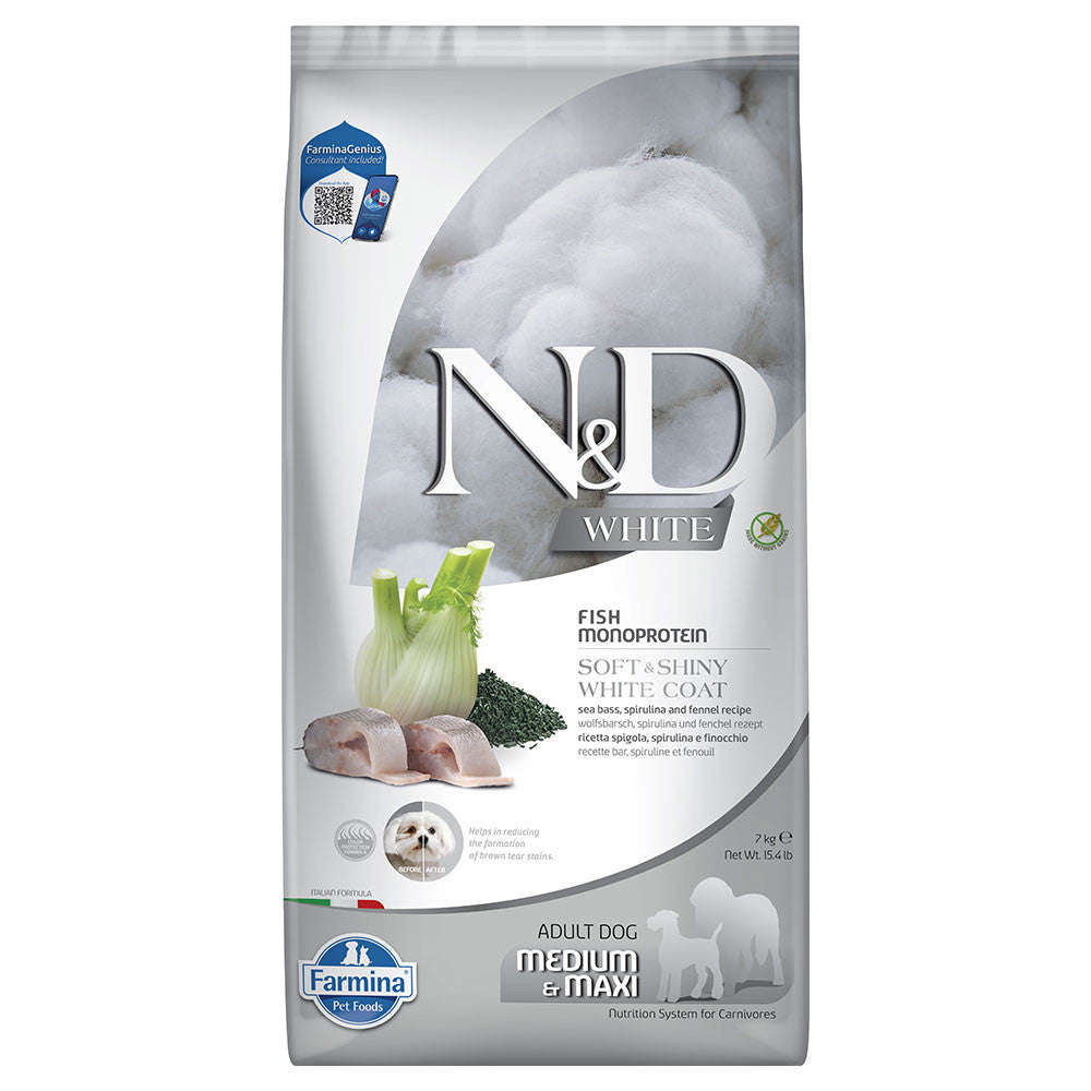 Farmina N&D White Medium/Maxi - Ração seca para cão adulto médio e grande - Peixe branco