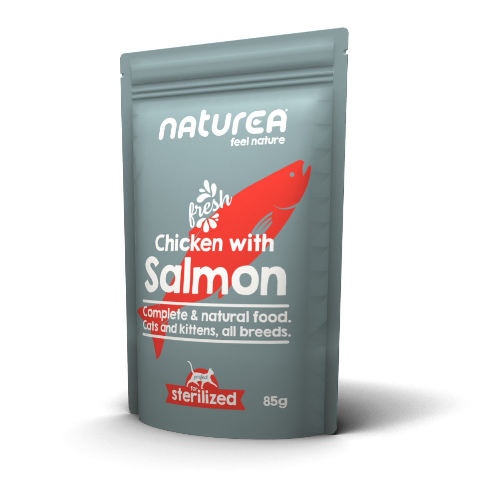Saqueta Naturea de comida húmida para gato | Frango com Salmão - Pack 12 x 85g