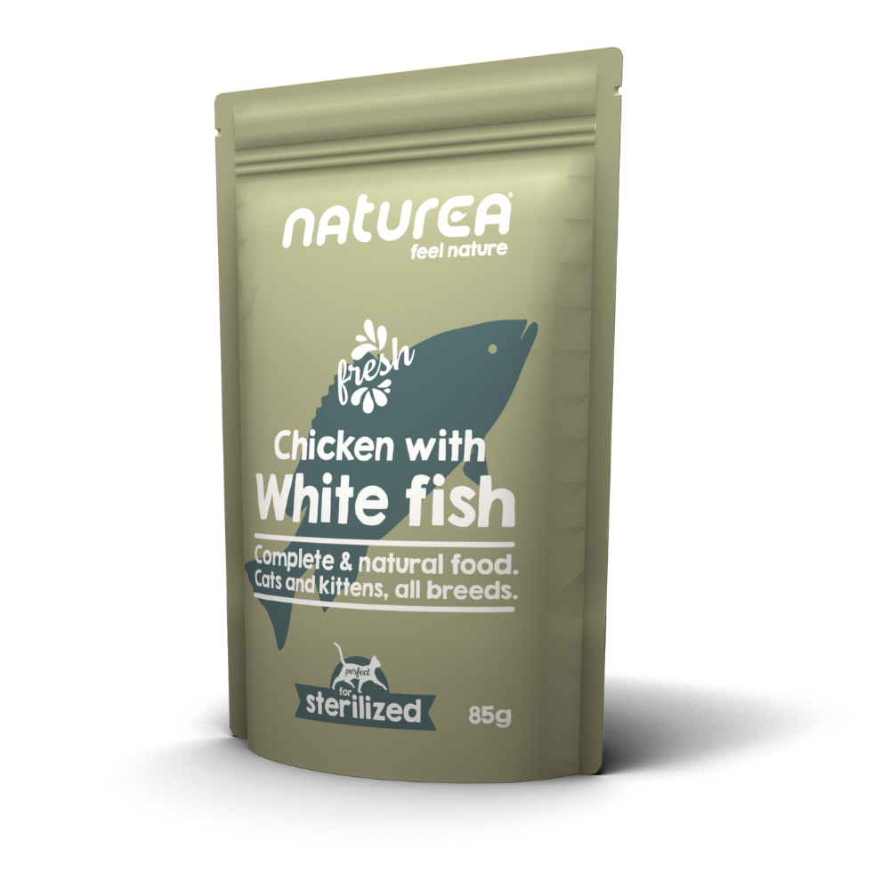 Saqueta Naturea de comida húmida para gato | Frango com Peixe Branco - Pack 12 x 85g