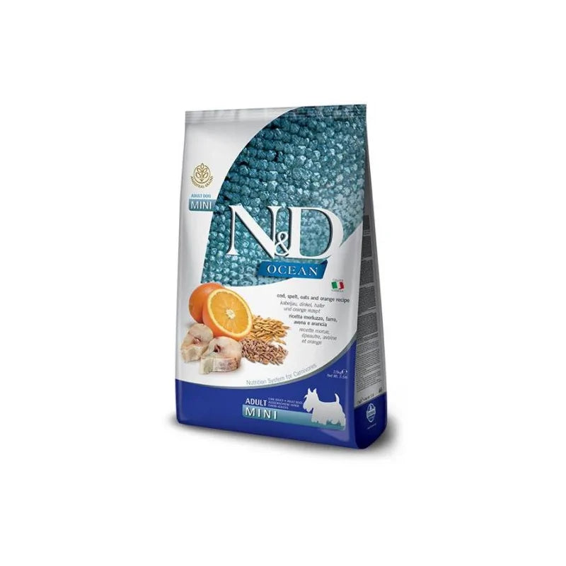 Farmina N&D Dog Ocean Mini 2,5kg - Bacalhau Abóbora e Laranja - Alimento para cães adultos de raça pequena