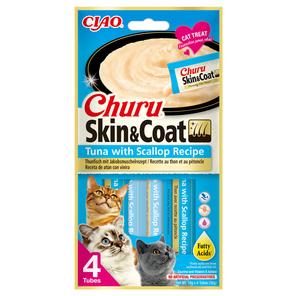 Snack líquido de atum e vieira para gatos - Churu Skin & Coat