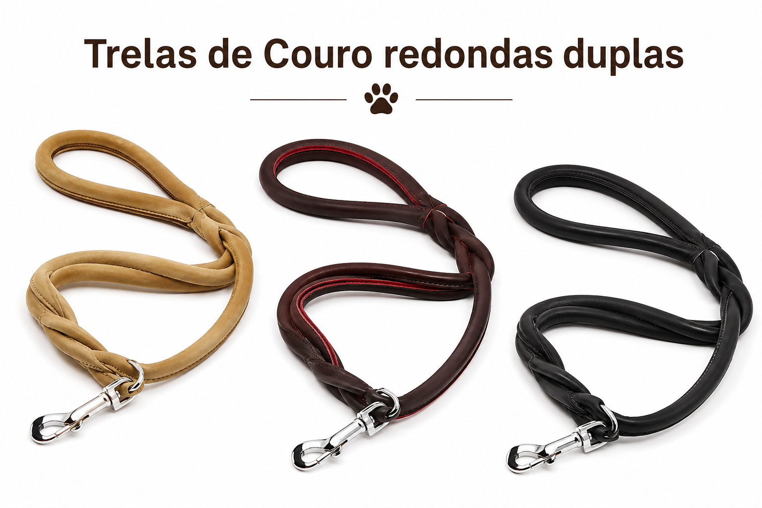 Trela de Couro Redonda Dupla | 60cm x 20mm