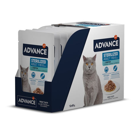 Advance Feline Sterilized com bacalhau comida húmida para gatos | Caixa 12 Saquetas 85 g - DOGGIE STORE