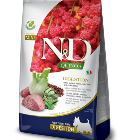 Farmina N&D Dog Quinoa Digestion Mini 2,5Kg - Ração seca para cão adulto de porte pequeno com sensibilidade digestiva - Cordeiro