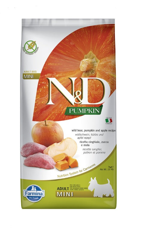 Farmina N&D Pumpkin Adult Dog Mini - Ração seca para cão adulto pequeno - Javali, abóbora e maçã