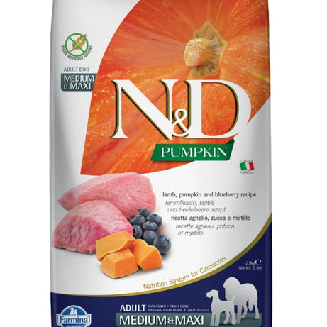 Farmina N&D Pumpkin Adult Medium&Max - Ração seca para cão adulto de porte médio e grande - Borrego, abóbora e mirtilos