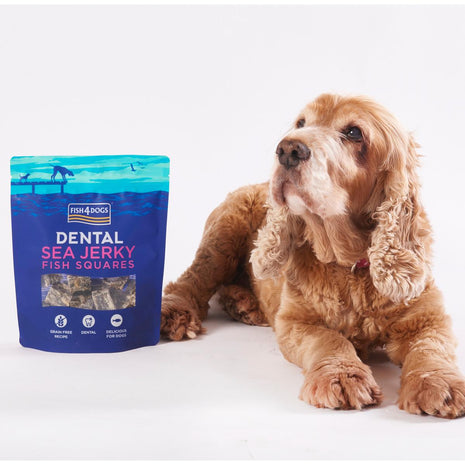 Fish4Dogs Snack Dental Sea Jerky Fish Squares - Quadrados de pele de peixe para Higiene dentária | 115g