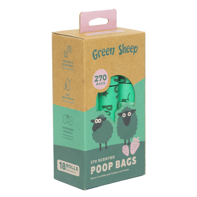 Green Sheep - Sacos para Dejetos Perfumados a Morango – 60 unidades