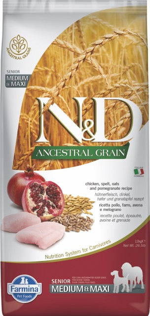 N&D Ancestral Grain Dog Senior Medium&Maxi Chicken&Pomegranate - DOGGIE STORE