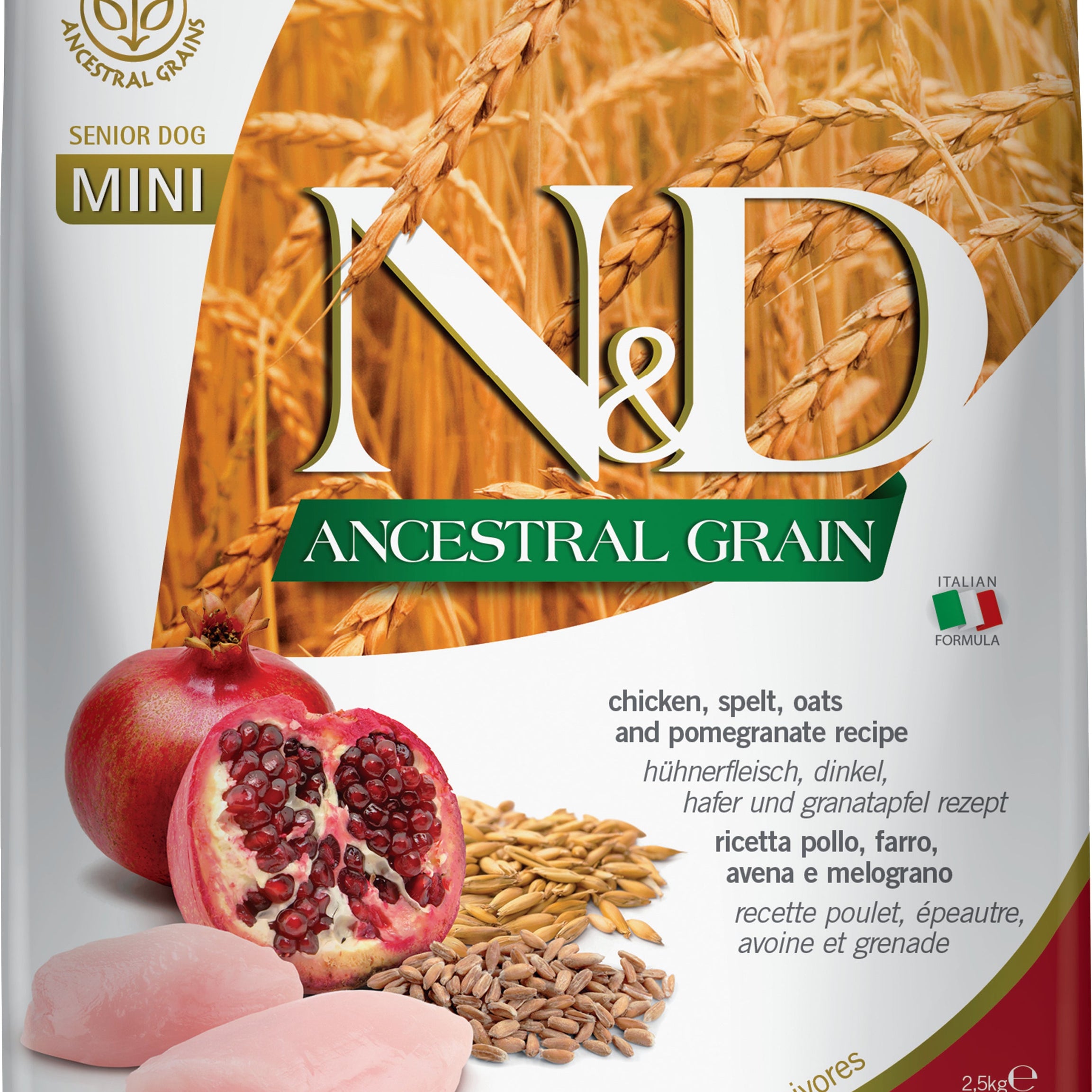 N&D Ancestral Grain Dog Senior Mini Chicken&Pomegranate 2.5kg - DOGGIE STORE