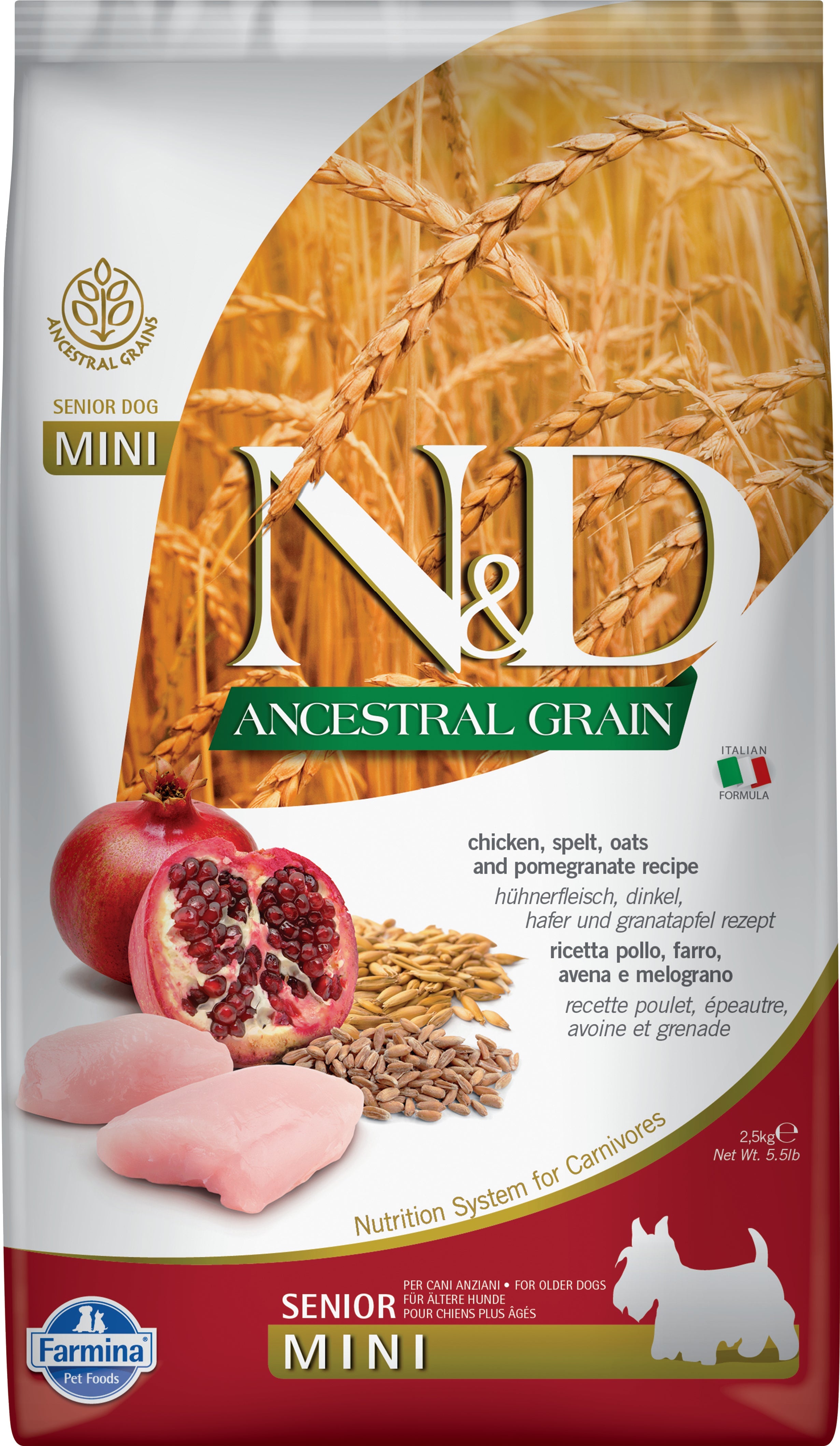 N&D Ancestral Grain Dog Senior Mini Chicken&Pomegranate 2.5kg - DOGGIE STORE