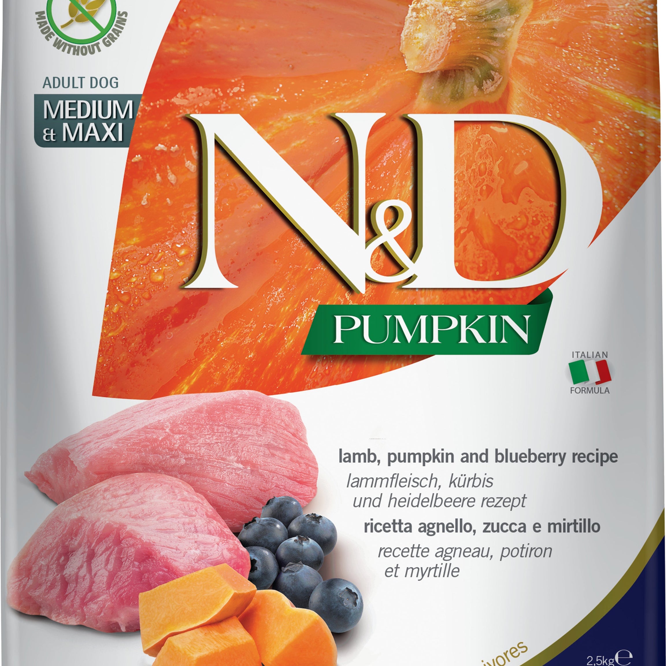 N&D Pumpkin Adult Medium&Maxi Dog Borrego&Blueberry - DOGGIE STORE