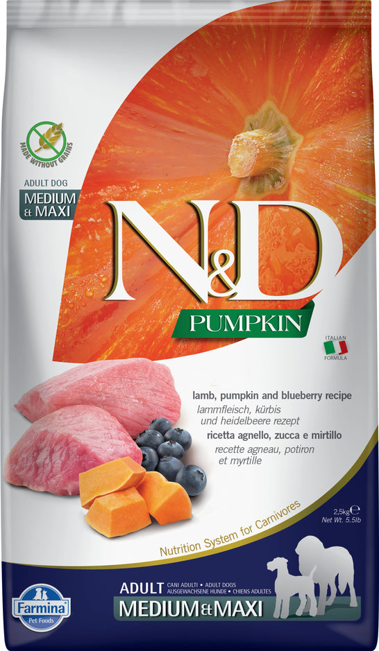 N&D Pumpkin Adult Medium&Maxi Dog Borrego&Blueberry - DOGGIE STORE
