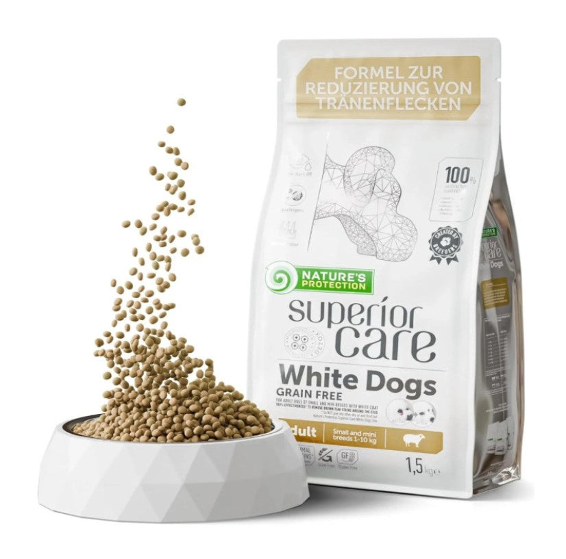 Nature’s Protection Superior Care para Cão Adulto de raças pequenas e mini com pelo branco | Borrego