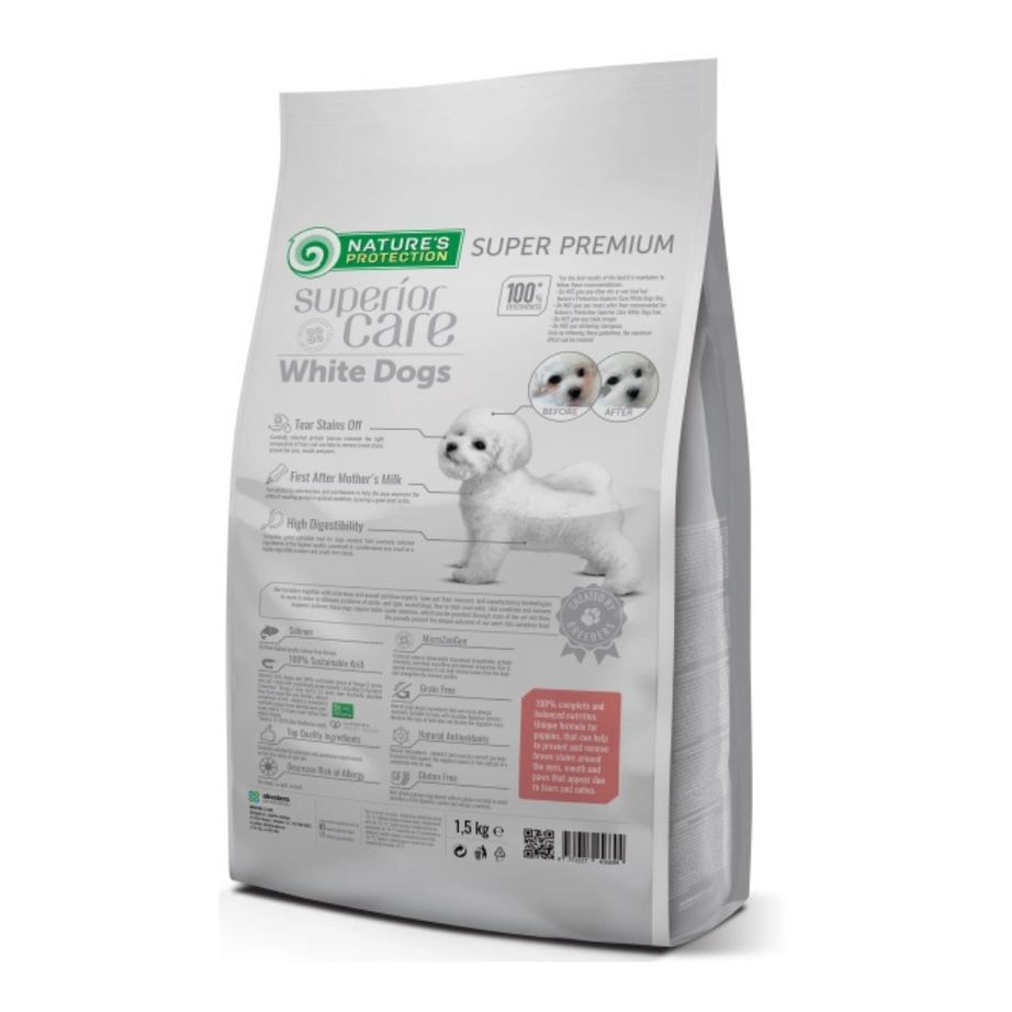 Nature’s Protection Superior Care para filhotes de todas as raças com pelo branco | Salmão