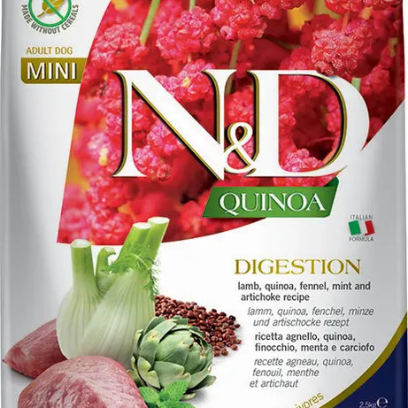 Farmina N&D Dog Quinoa Digestion Mini 2,5Kg - Ração seca para cão adulto de porte pequeno com sensibilidade digestiva - Cordeiro