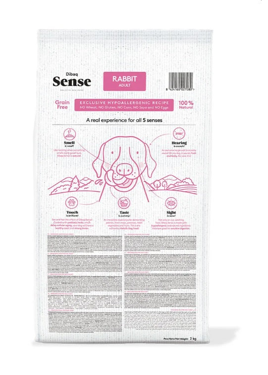 Dibaq Sense Grain Free Coelho - Ração hipoalergénica para cães adultos de todas as raças com digestão sensível - Coelho