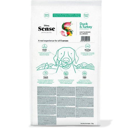 Dibaq Sense Grain Free Pato&Peru (Light & Senior) - Ração hipoalergénica para cães +7 anos e adultos com tendência à obesidade