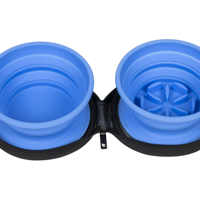 Double Travel Bowl - slowfeeder - Blue