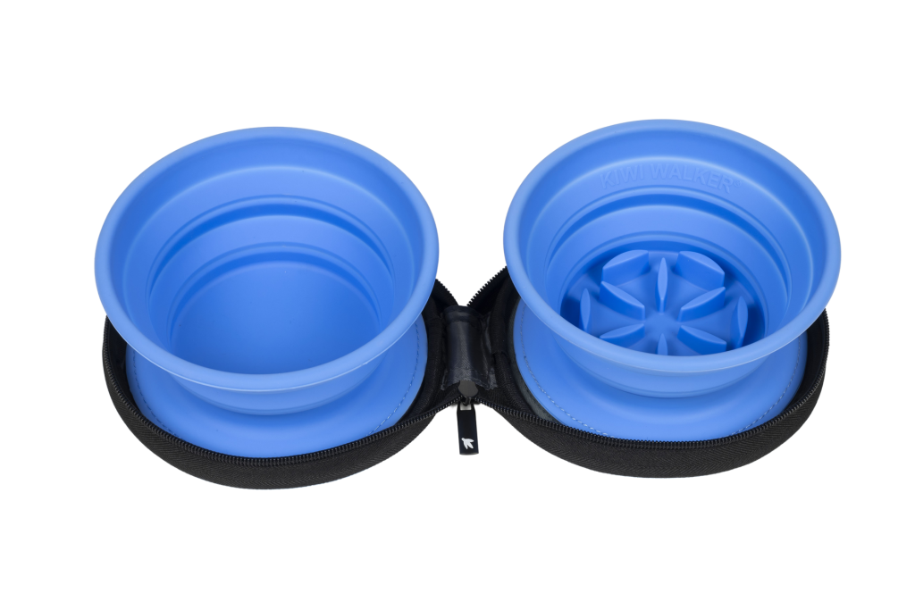 Double Travel Bowl - slowfeeder - Blue