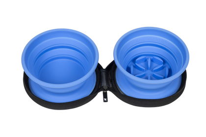 Double Travel Bowl - slowfeeder - Blue