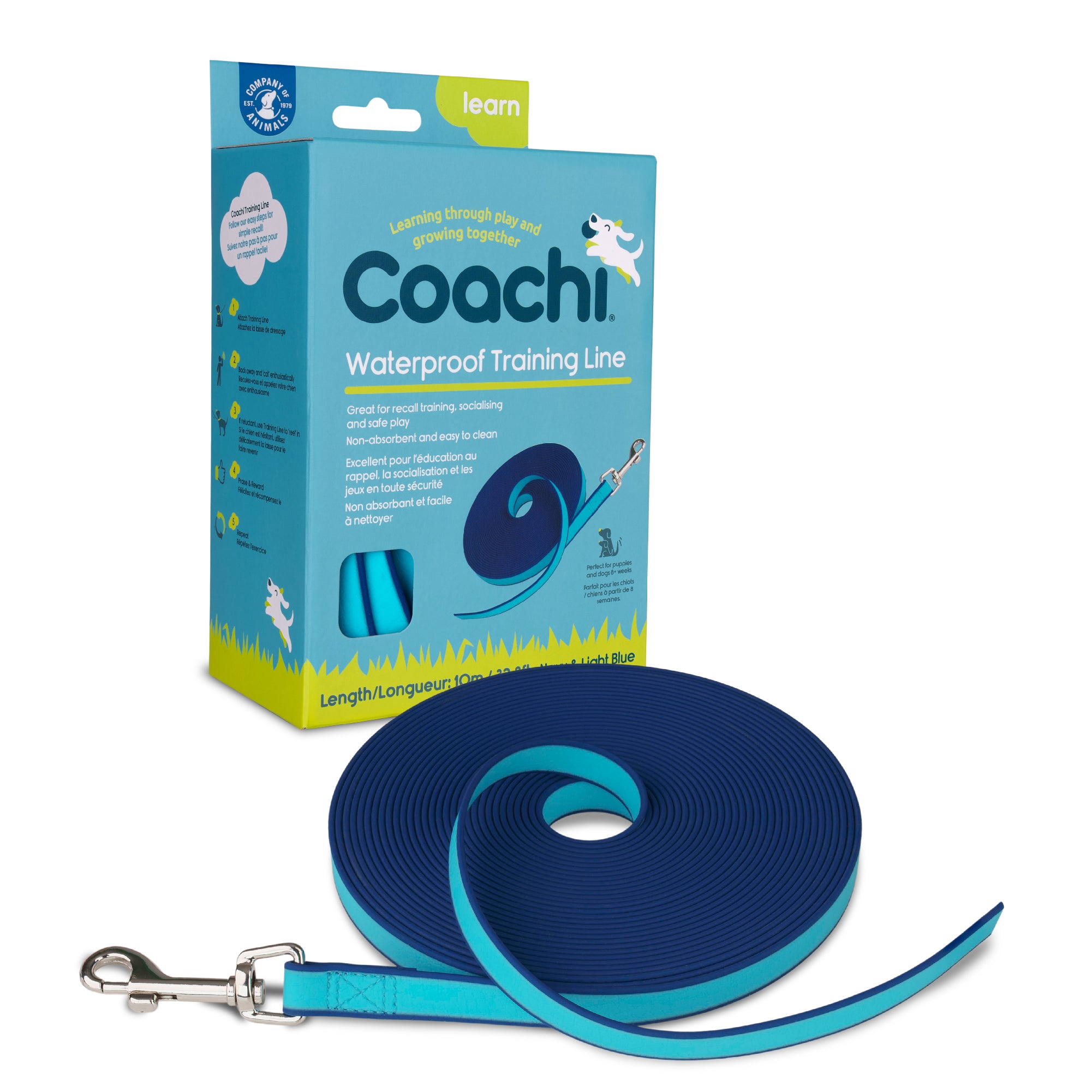 Coachi Trela Longa Impermeável para Treino, Azul Marinho/Turquesa 10m