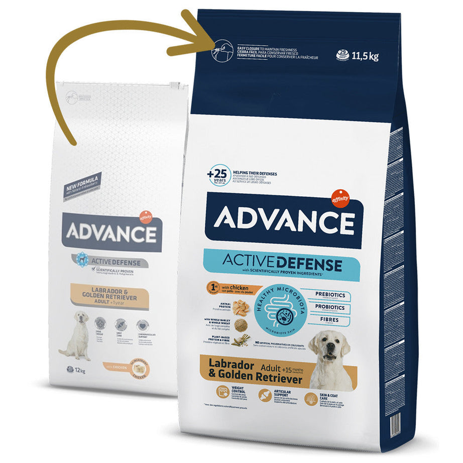 Advance Labrador & Golden Retriever | Ração seca para cão adulto - Frango e arroz 11,5 kg - DOGGIE STORE