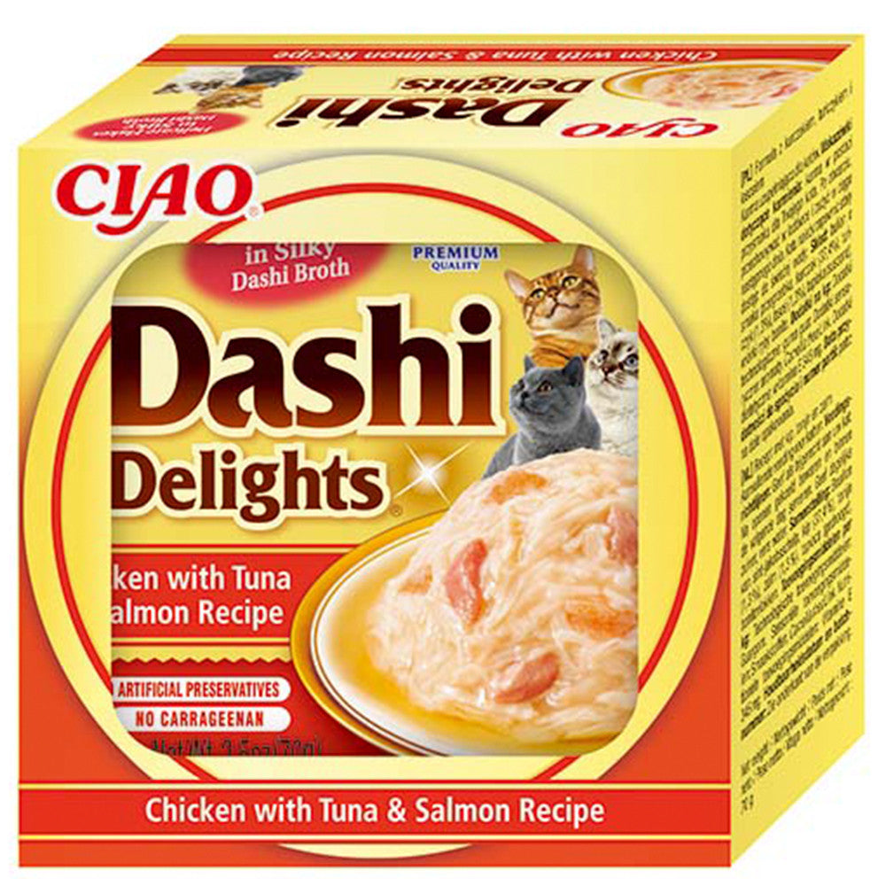 Wet cat food with chicken, tuna, and salmon - Dashi Delights - Churu