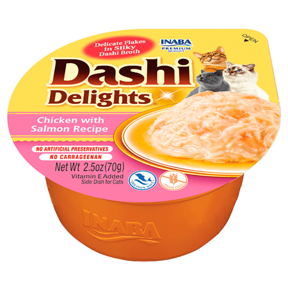 Wet cat food with chicken and salmon - Dashi Delights - Churu