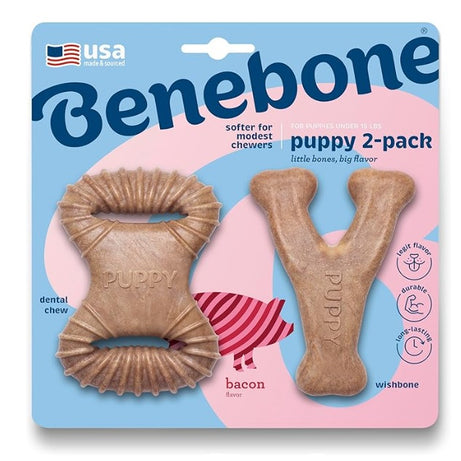 Pack Brinquedo de mastigar Dental Chew e Wishbone sabor bacon para cachorro