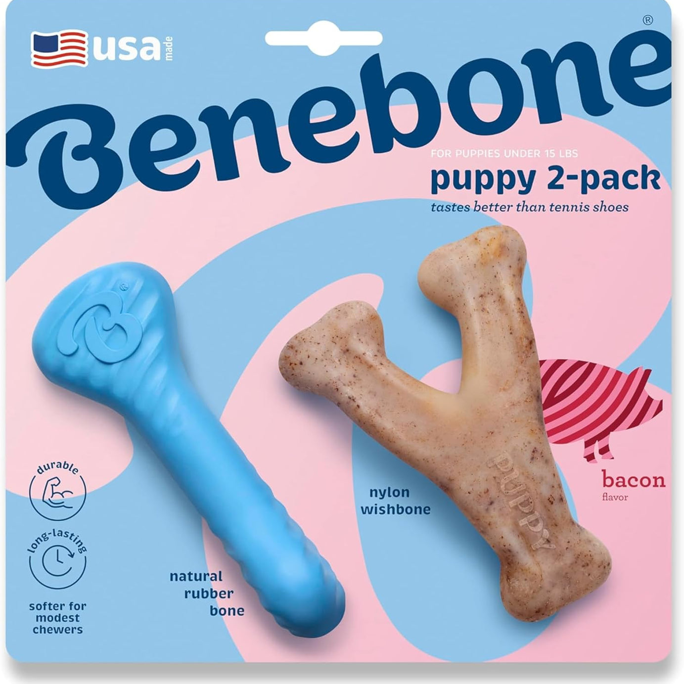 Benebone Puppy Pack de 2 – Brinquedos de Mastigação para Cachorros | Sabor a Bacon