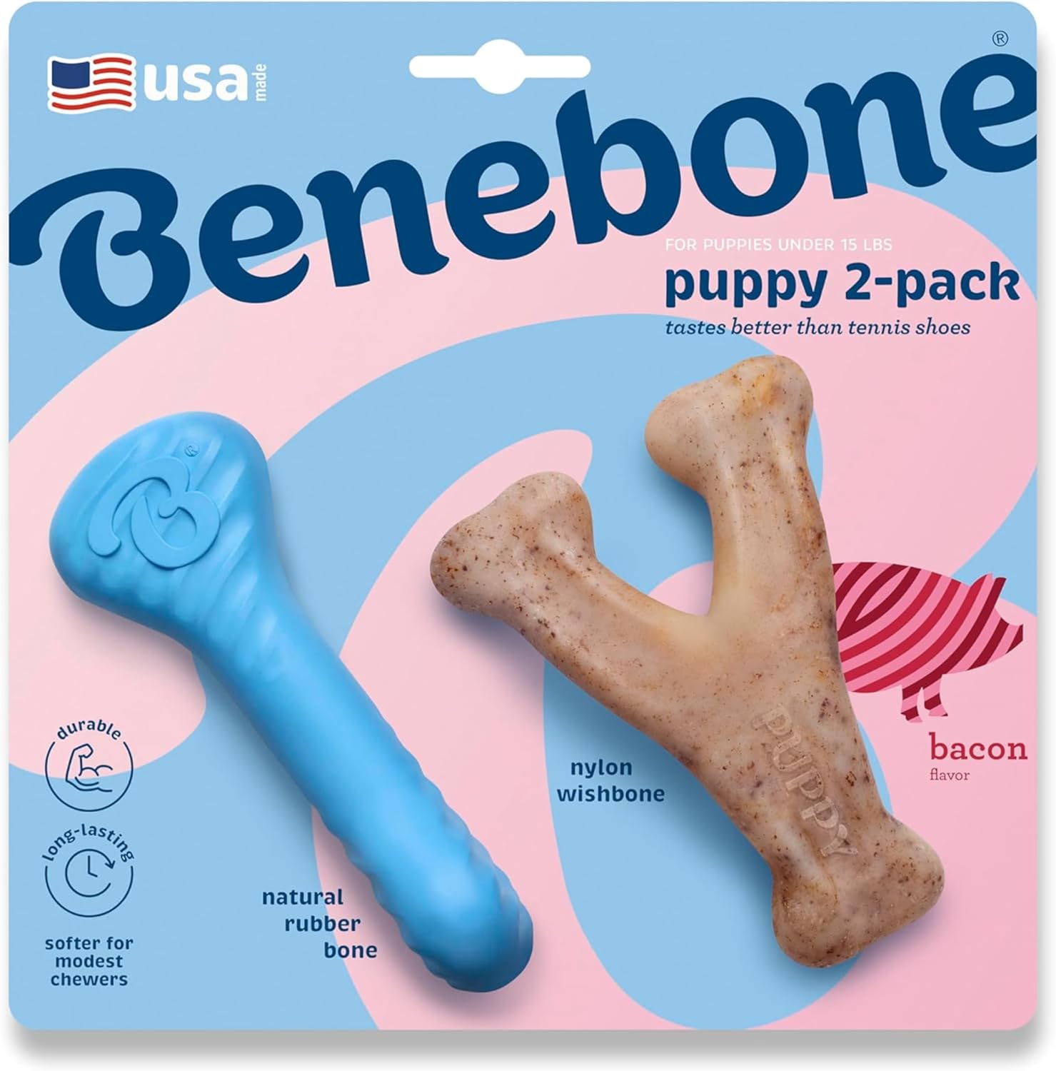 Benebone Puppy Pack de 2 – Brinquedos de Mastigação para Cachorros | Sabor a Bacon