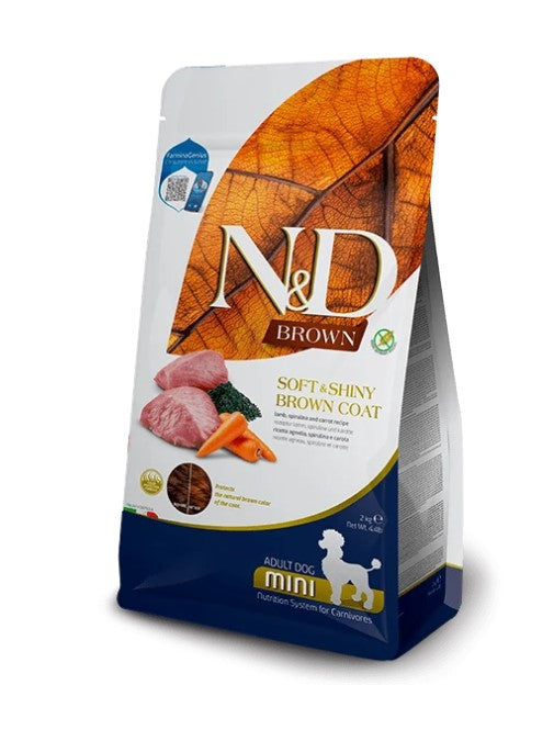 Farmina N&D Brown Adult Mini - Ração seca para cão Adulto de porte pequeno - Borrego, espirulina e cenoura