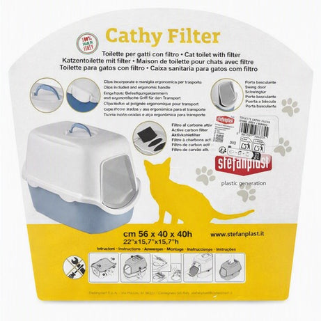 Caixa de Areia Fechada para Gato Cathy com Filtro | Cinzento-Claro 56 × 40 × 40 cm