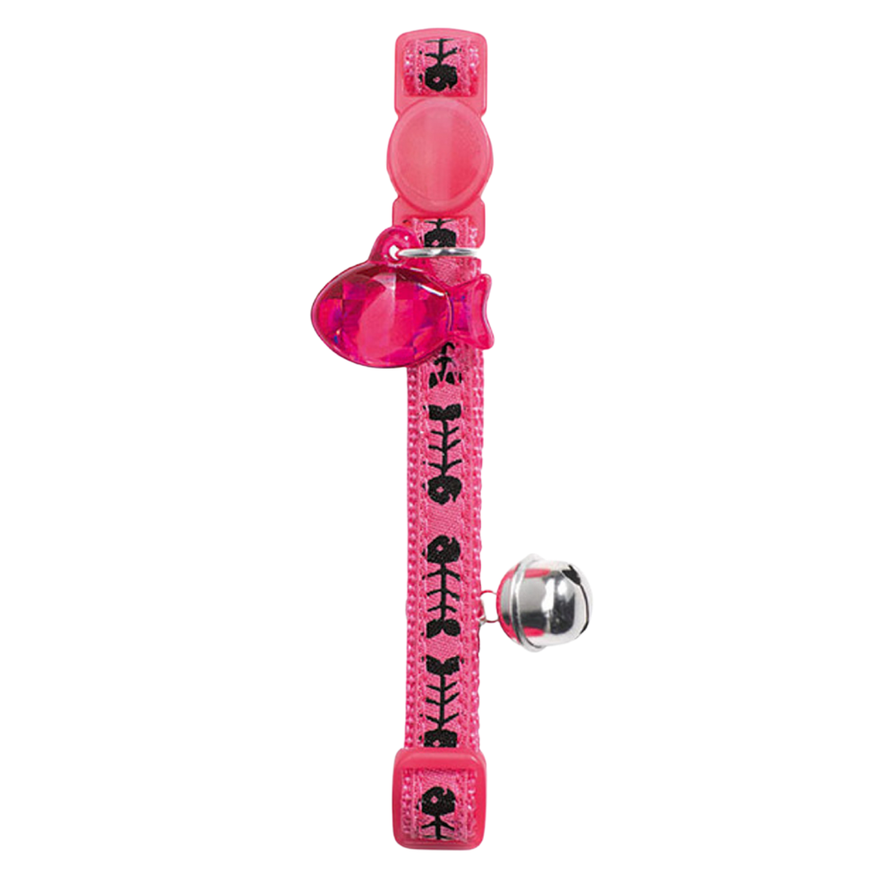 Coleira Fishbone Rosa c/ Fecho de Segurança e guizo