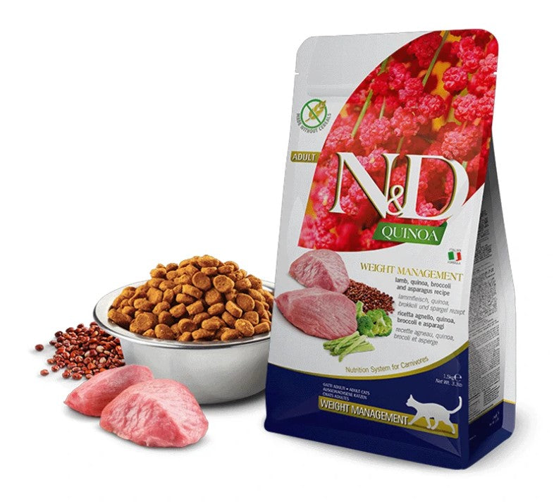 Farmina N&D Quinoa Weight Management Cat Adult – Ração seca para gato adulto para controlo de peso | Borrego