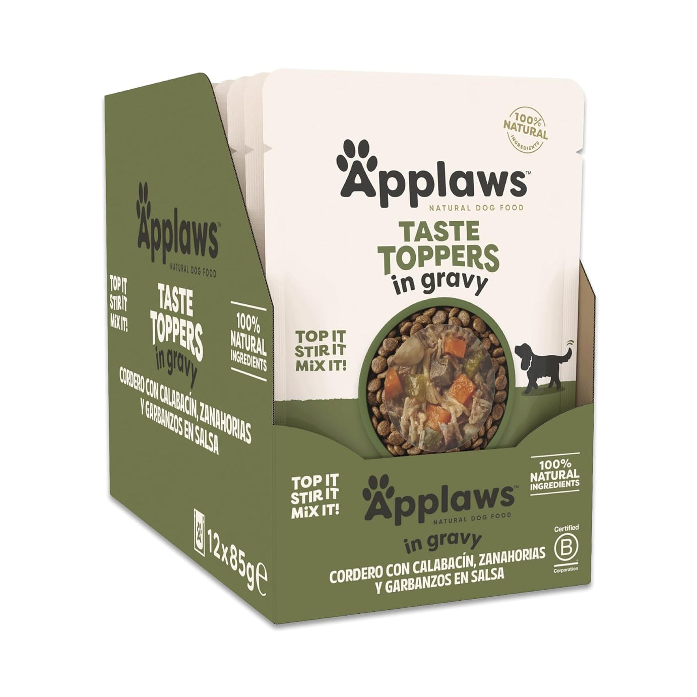 Applaws Taste Toppers em molho - Saqueta 85g | Borrego com Curgete, Cenouras e grão de bico