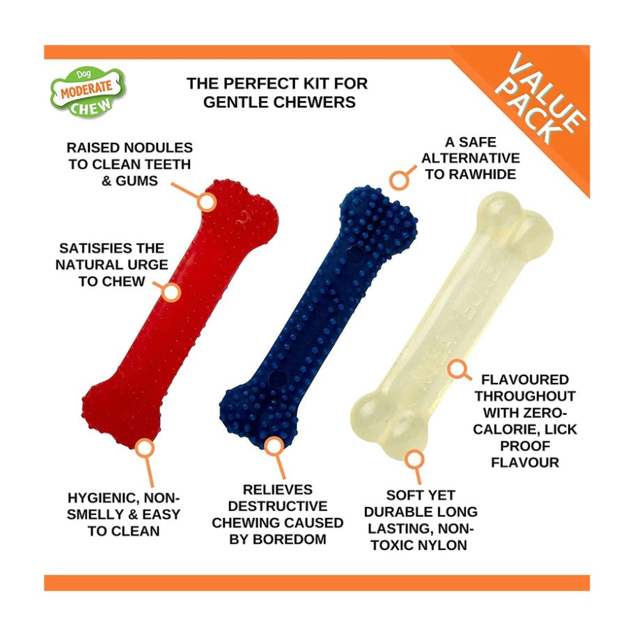 Nylabone Pack com 3 ossos mastigáveis para cães pequenos (XS) - Sabor Frango e bacon